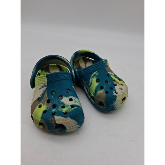 Crocs Clogs Slip-On Baby/Toddler Size 2-3 EUC Blue Green Brown Tan - Picture 1 of 11